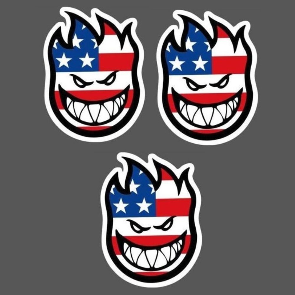 VTG 3-PACK SKATEBOARD STICKERS LOT FIRE HEAD USA FLAG SPITFIRE SKATE GEAR